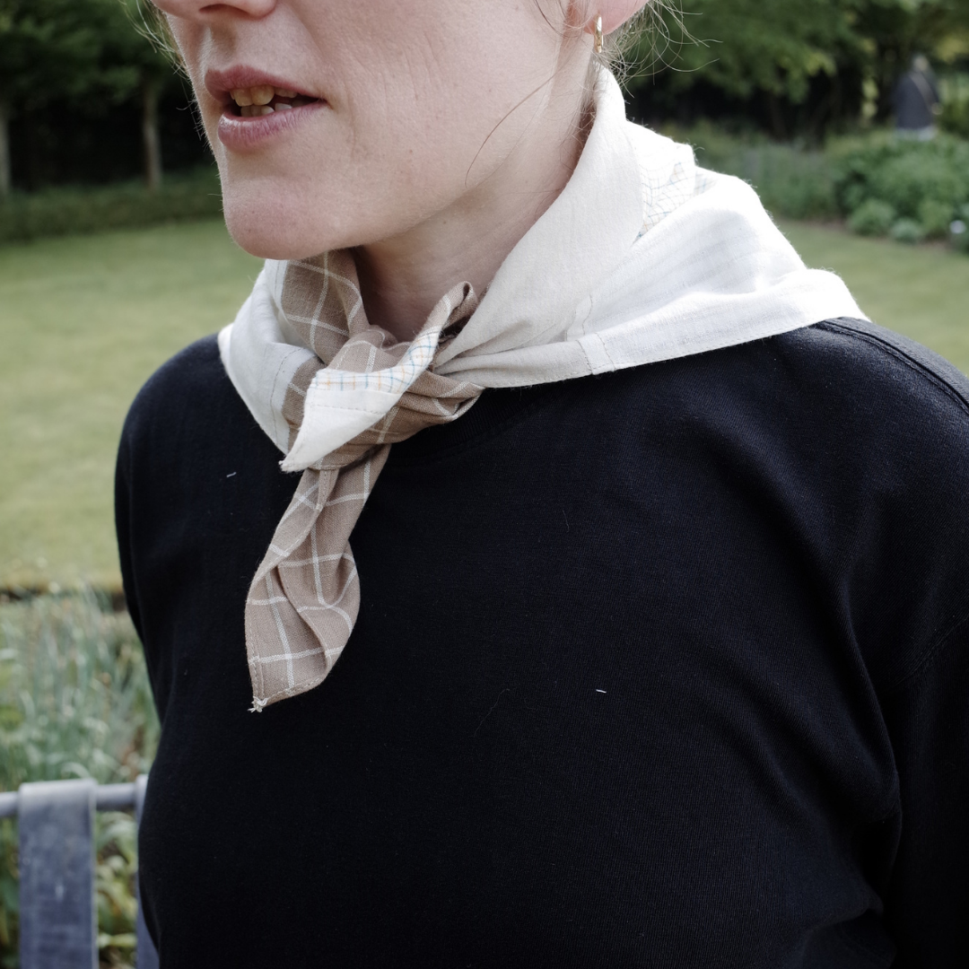 Patchwork Scarf No.05. Coral & Cream. Square.