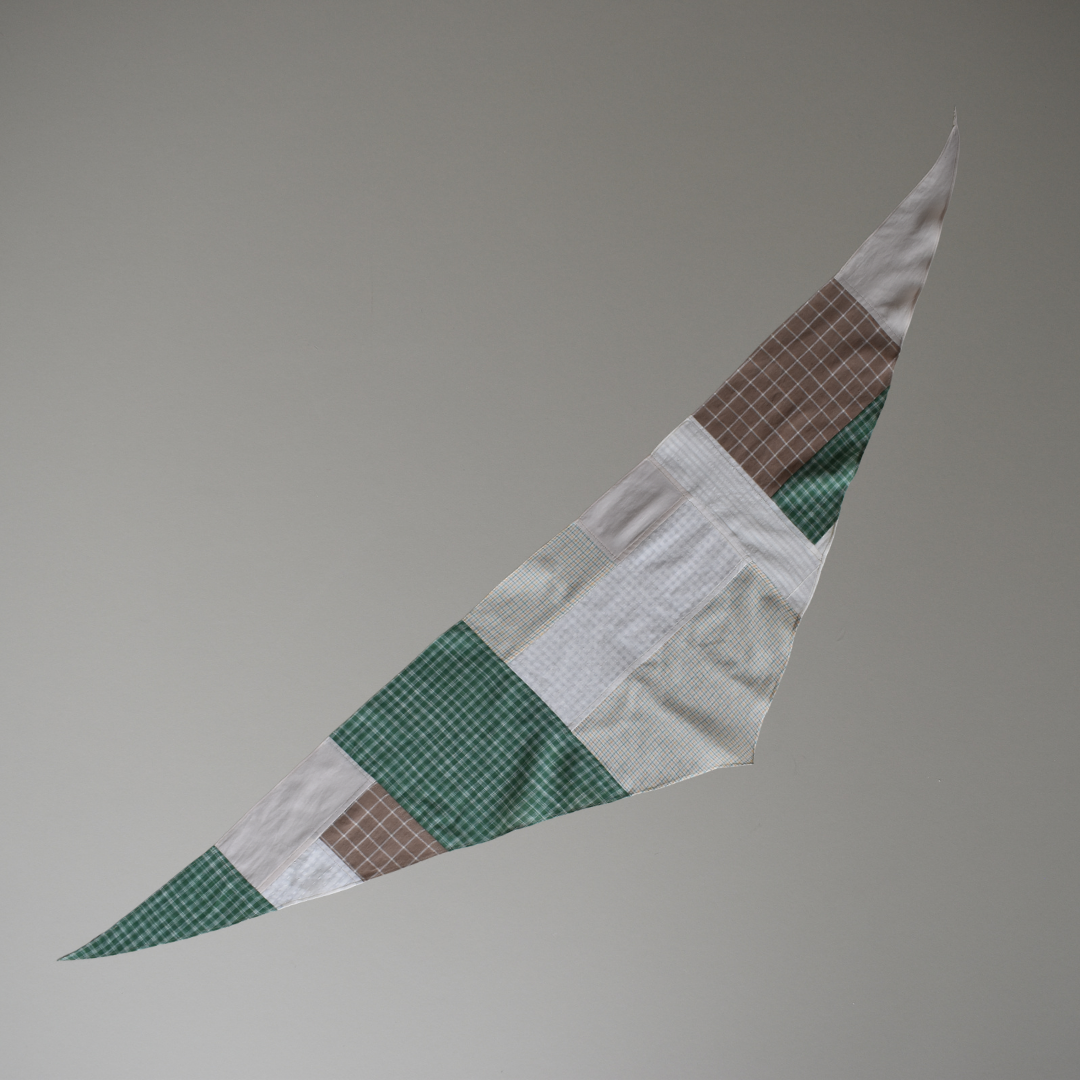 Patchwork Scarf No.01. Fawn & Green. Triangle.
