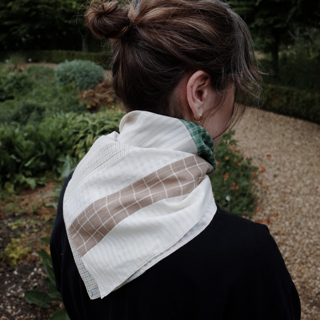 Patchwork Scarf No.03. Fawn & Green. Square.