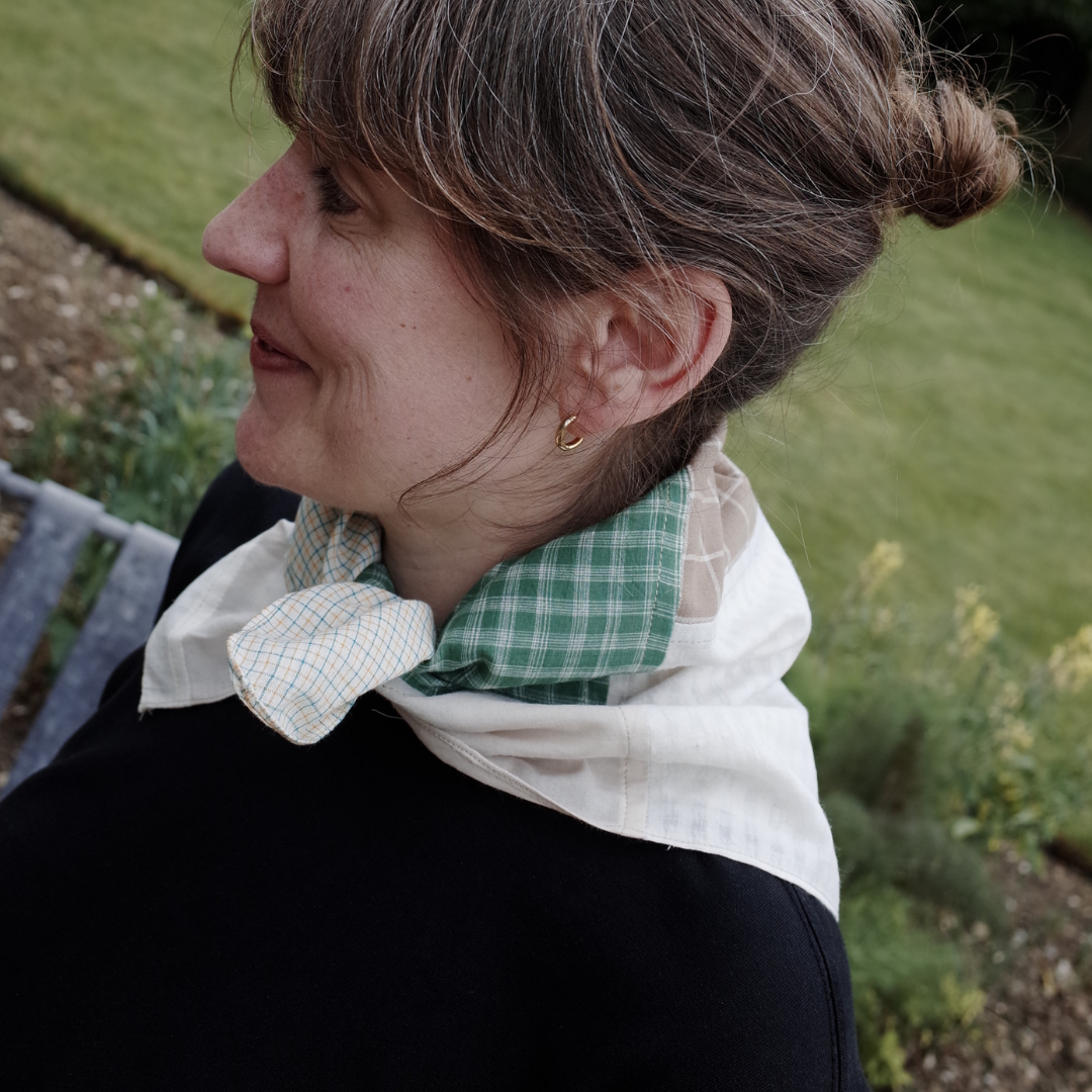 Patchwork Scarf No.03. Fawn & Green. Square.