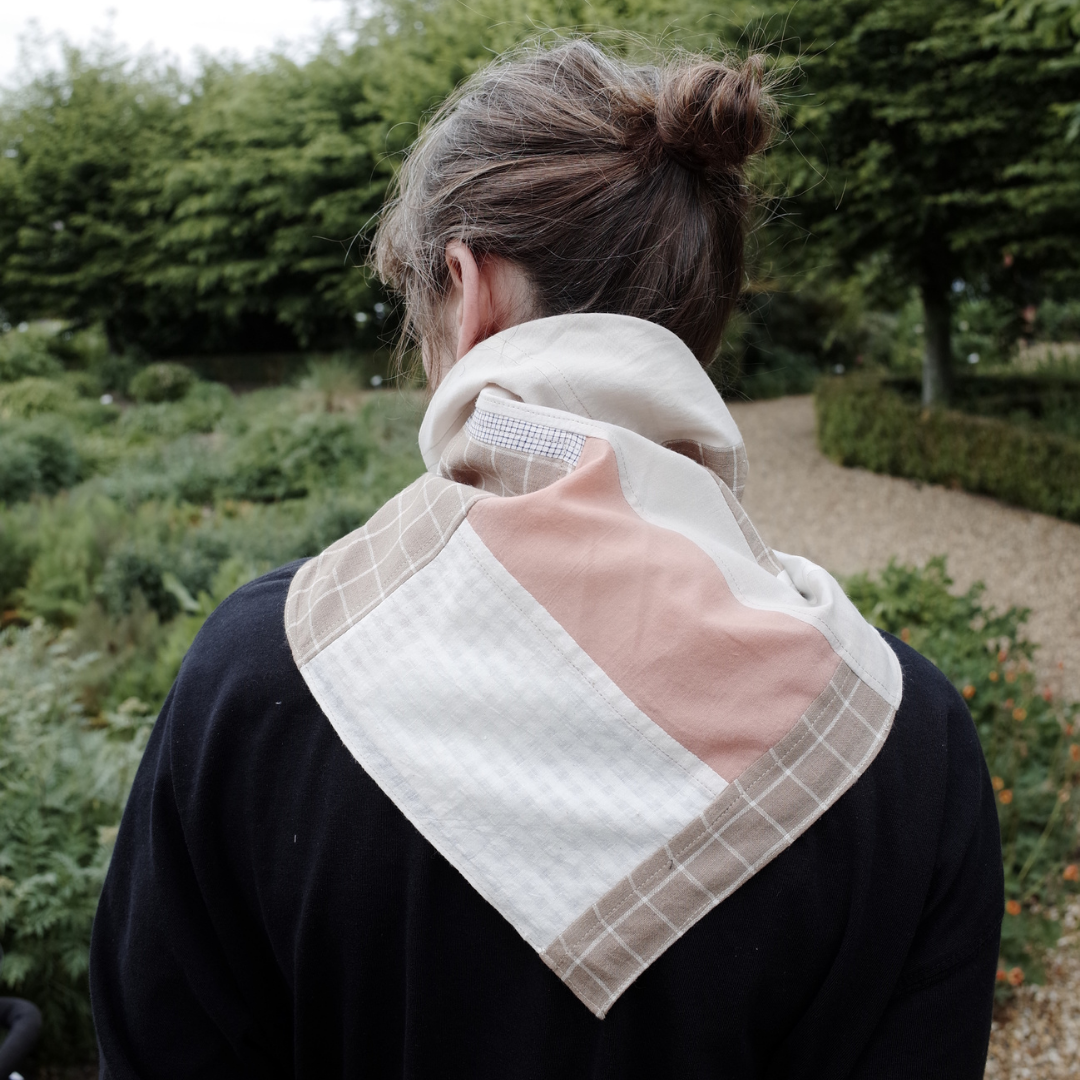 Patchwork Scarf No.05. Coral & Cream. Square.
