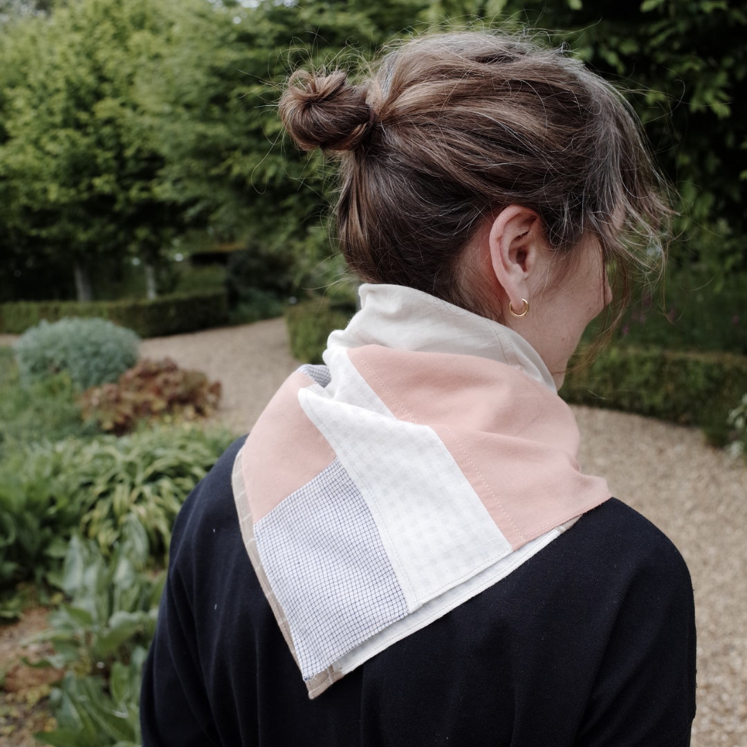 Patchwork Scarf No.05. Coral & Cream. Square.