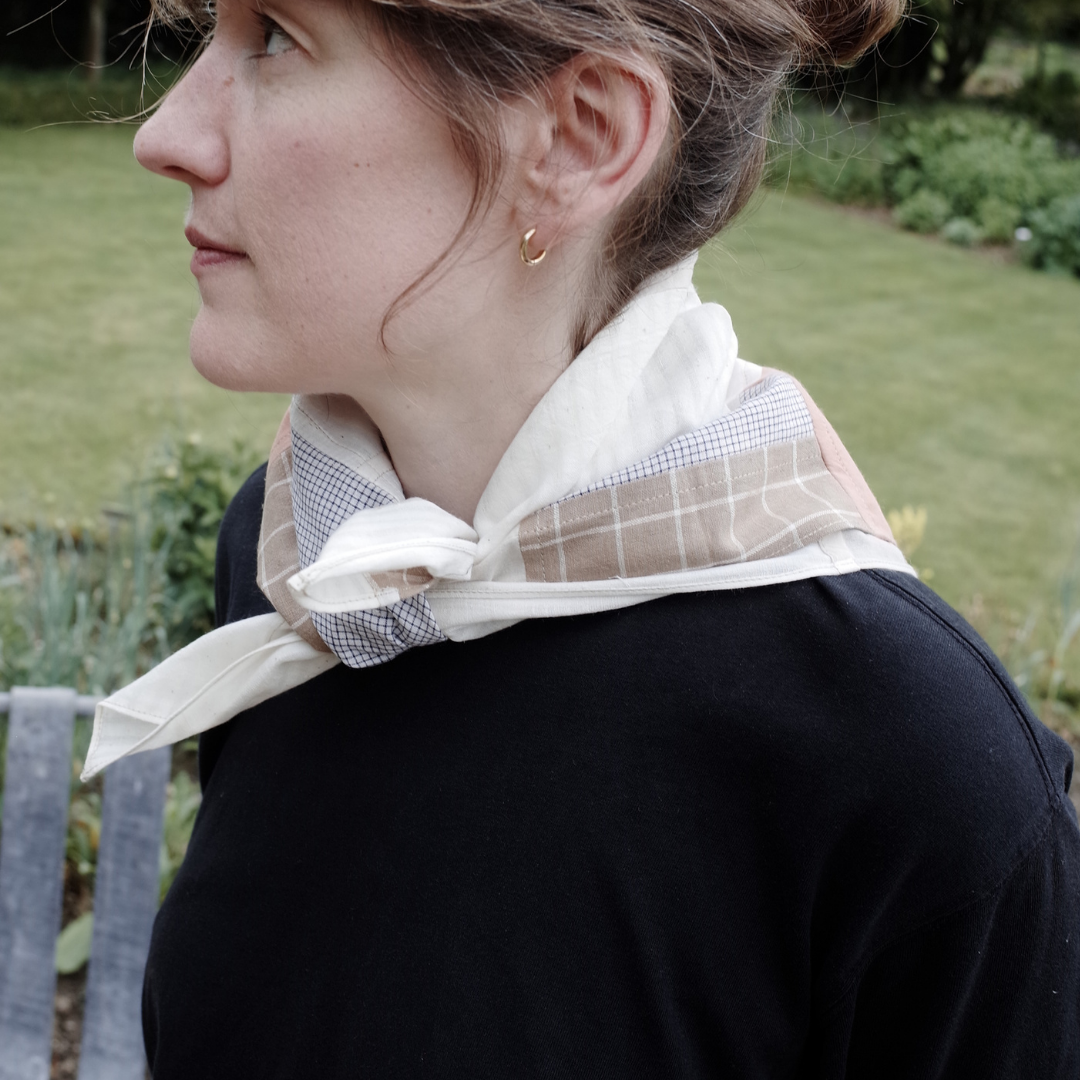 Patchwork Scarf No.05. Coral & Cream. Square.