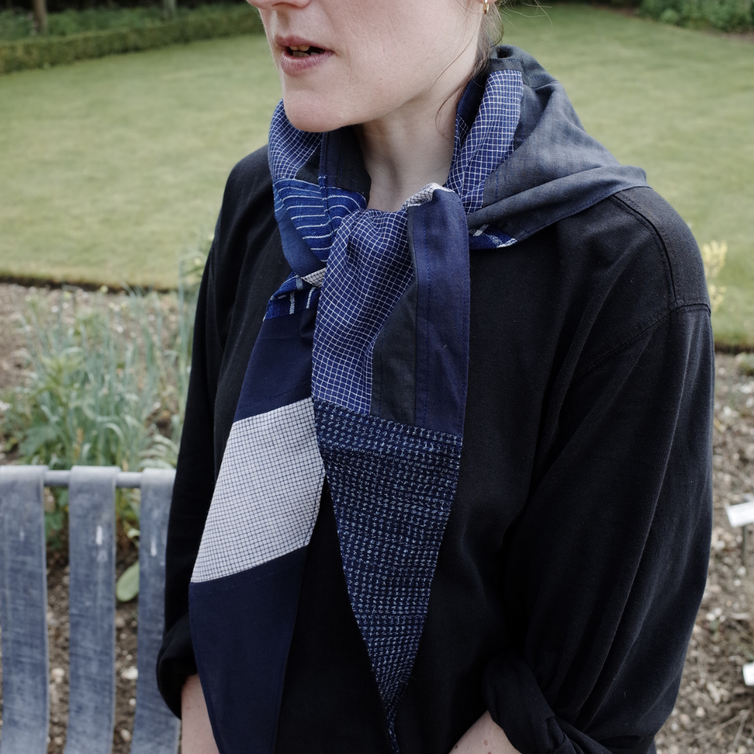 Patchwork Scarf No.08. Indigo Blues. Triangle.