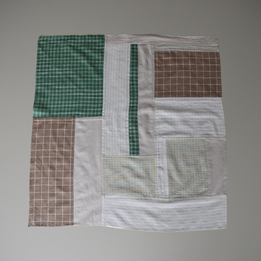 Patchwork Scarf No.02. Fawn & Green. Square.