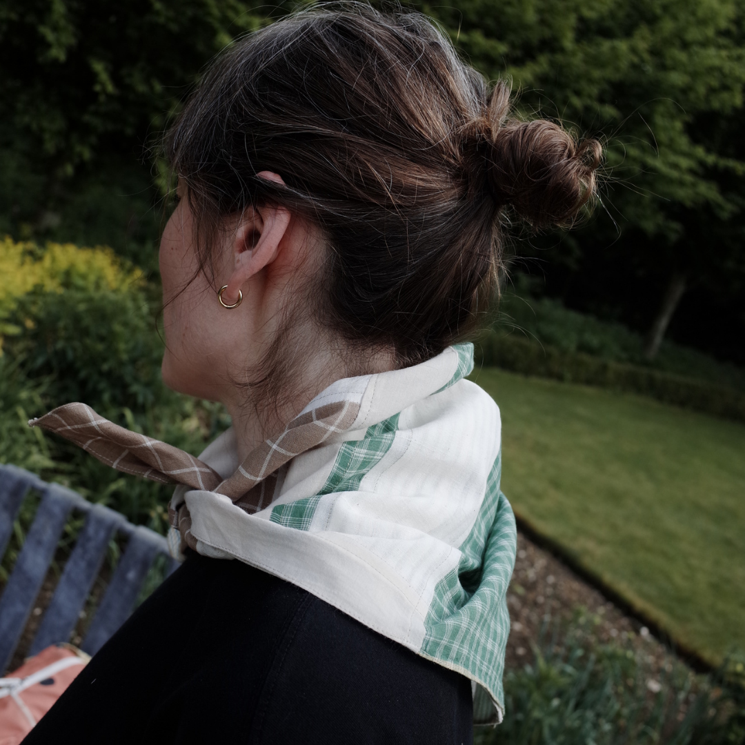 Patchwork Scarf No.02. Fawn & Green. Square.