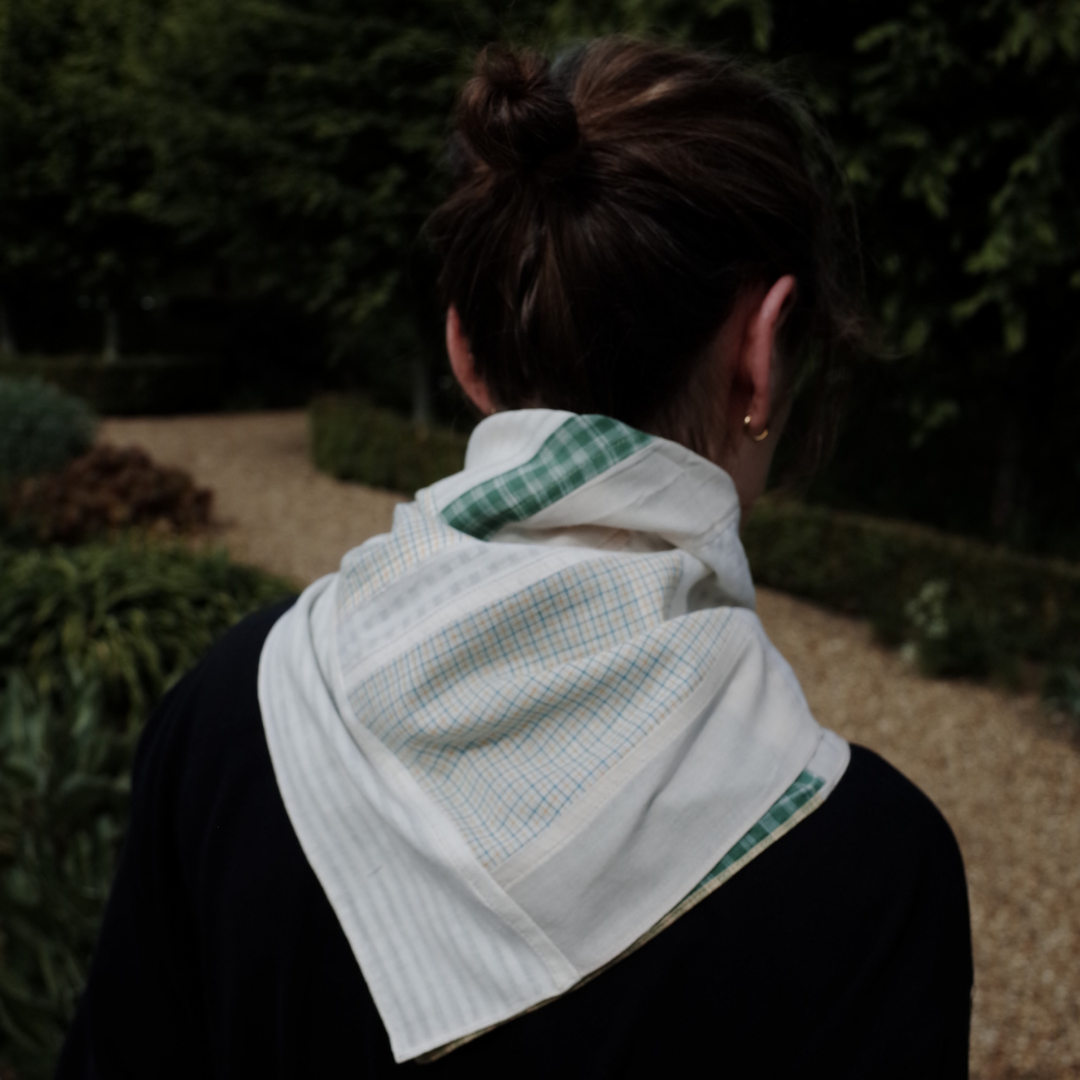 Patchwork Scarf No.01. Fawn & Green. Triangle.