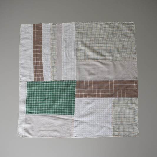 Patchwork Scarf No.03. Fawn & Green. Square.