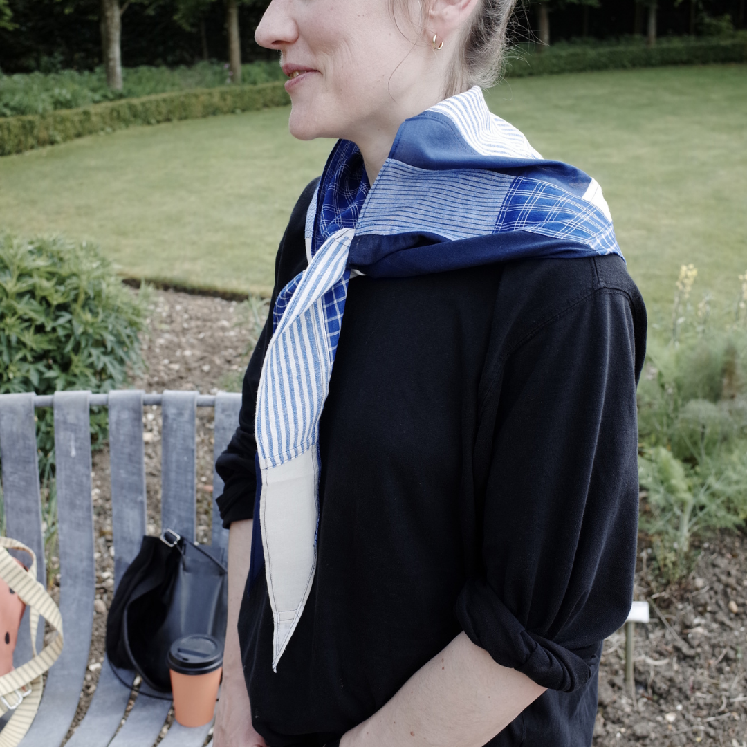 Patchwork Scarf No.06. Cornflower Blues. Triangle.