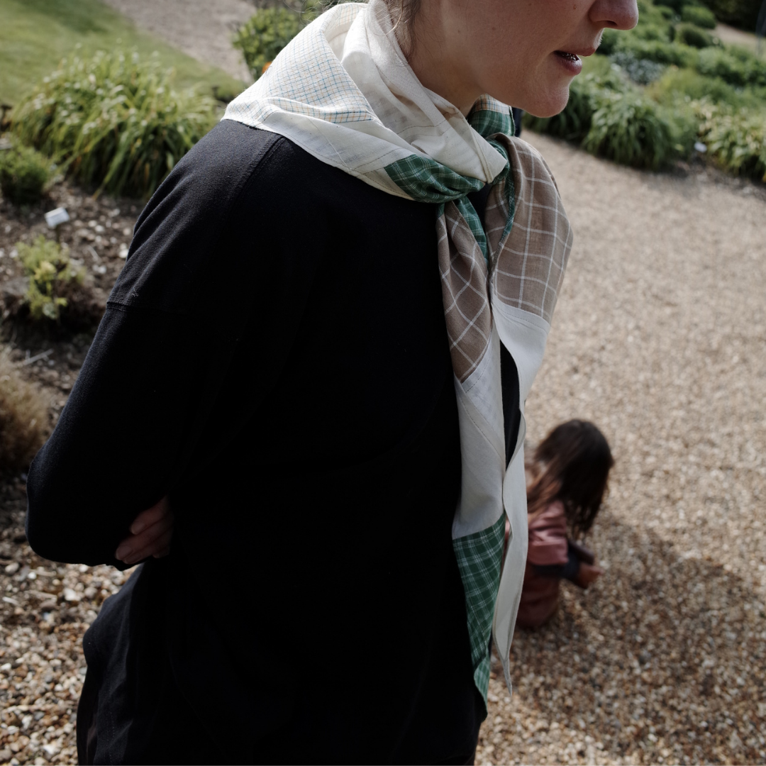 Patchwork Scarf No.01. Fawn & Green. Triangle.