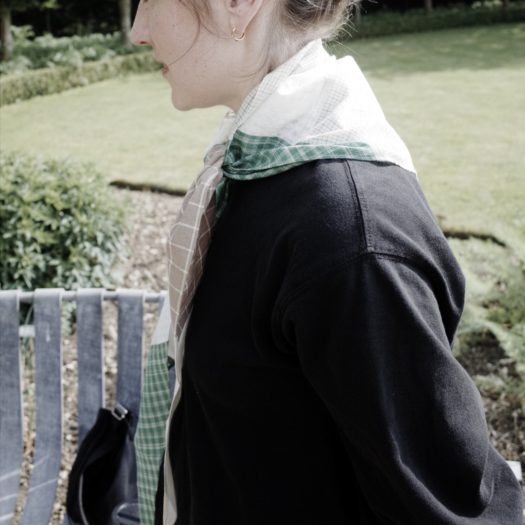 Patchwork Scarf No.01. Fawn & Green. Triangle.