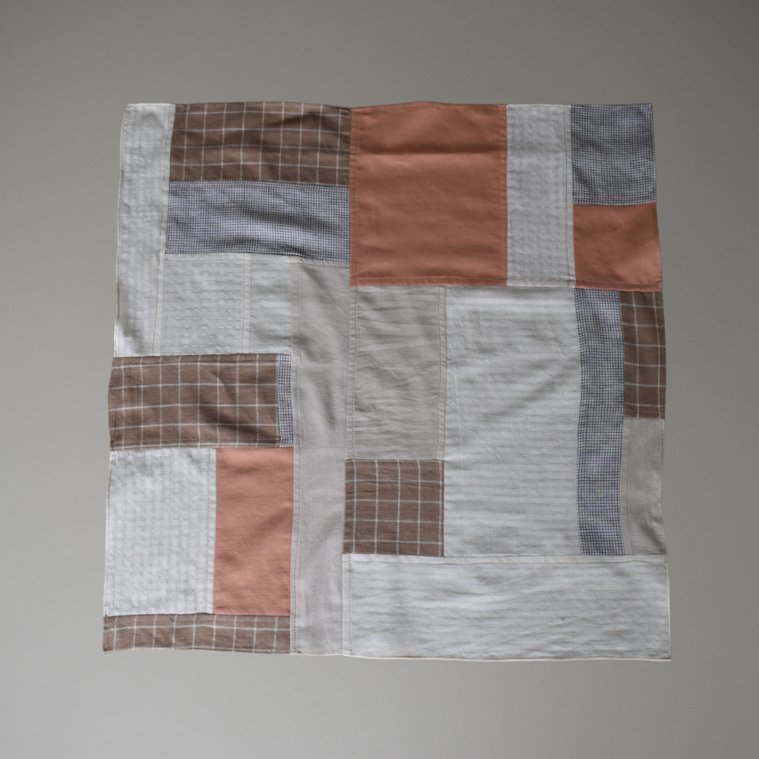 Patchwork Scarf No.05. Coral & Cream. Square.