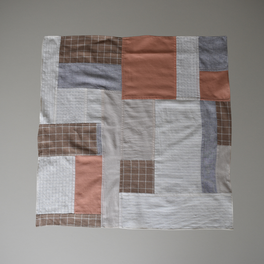 Patchwork Scarf No.05. Coral & Cream. Square.