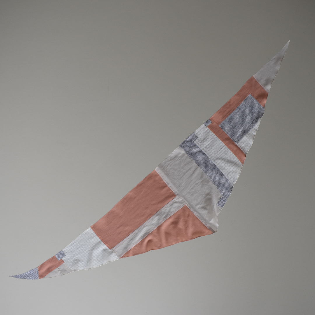 Patchwork Scarf No.04. Coral & Cream. Triangle.
