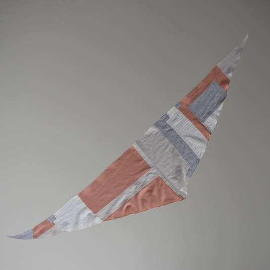 Patchwork Scarf No.04. Coral & Cream. Triangle.