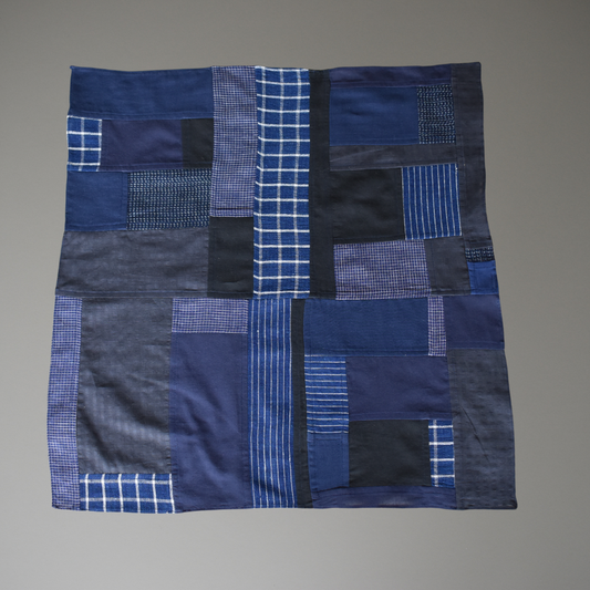 Patchwork Scarf No.10. Indigo Blues. Square.