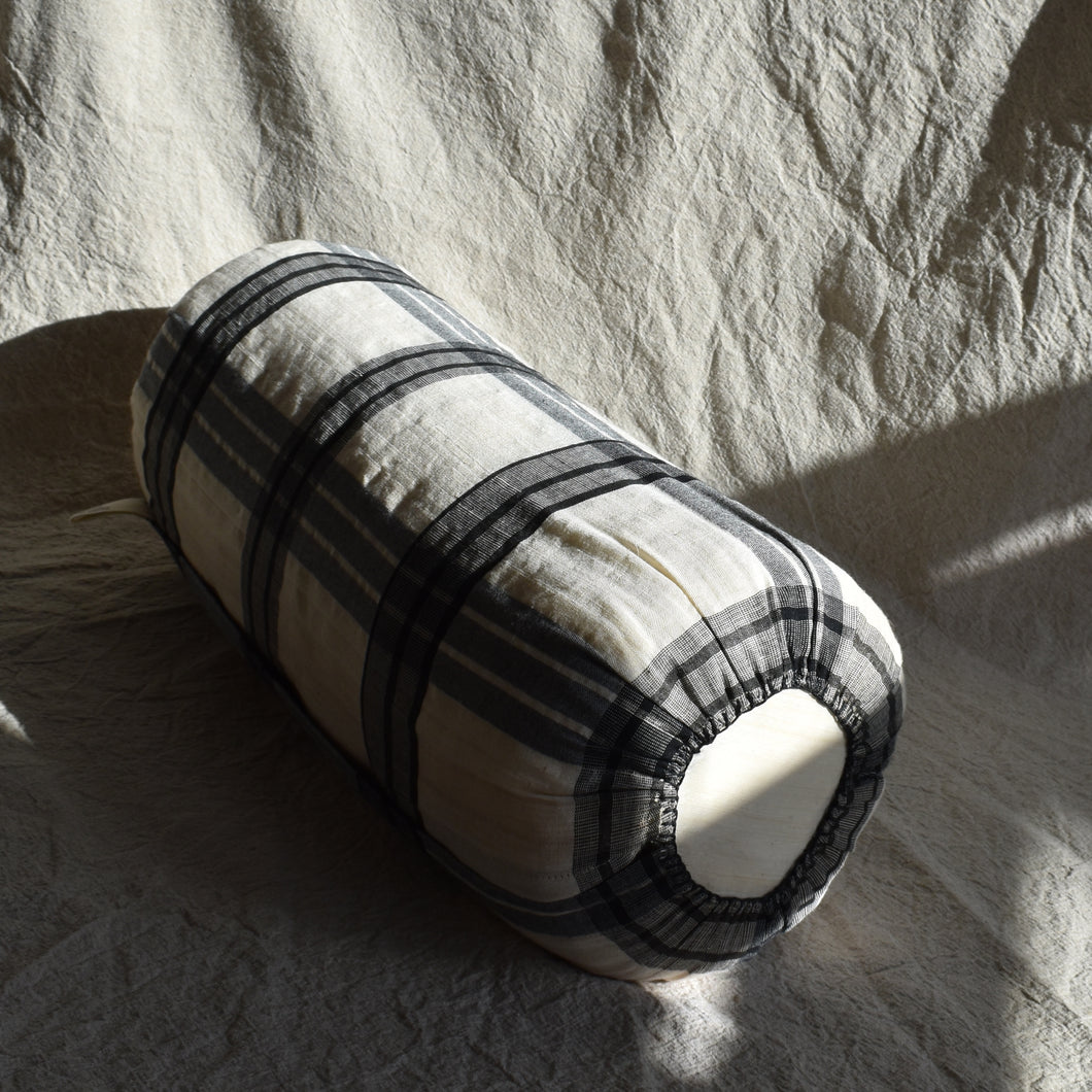 HANDWOVEN ABACA & PINEAPPLE PLAID  BOLSTER